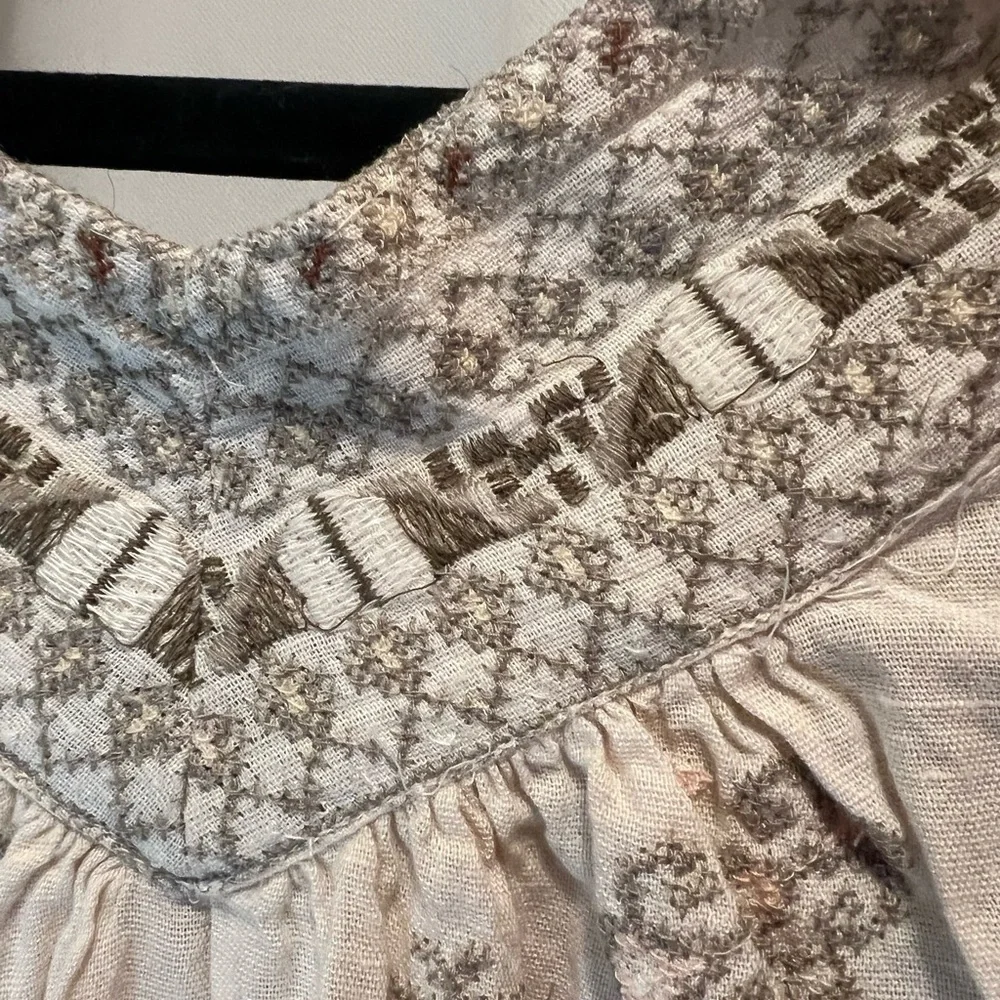Free People Cream Embroidered 3/4 Sleeve Blouse - Picture 6 of 9